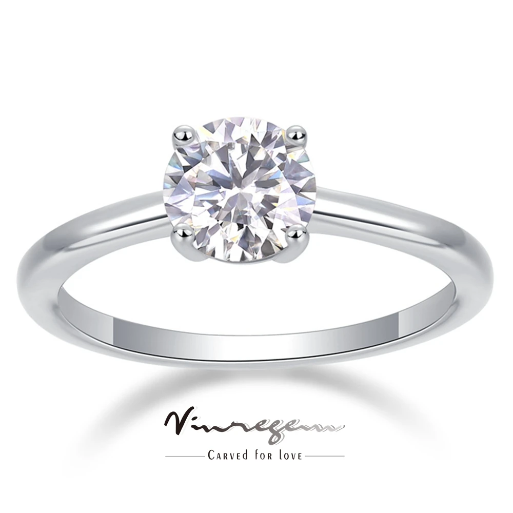 

Vinregem Classic 100% 925 Sterling Silver 3EX VVS1 D 6.5MM Real Moissanite Diamonds Simple Ring Jewelry Wedding Engagement Gifts