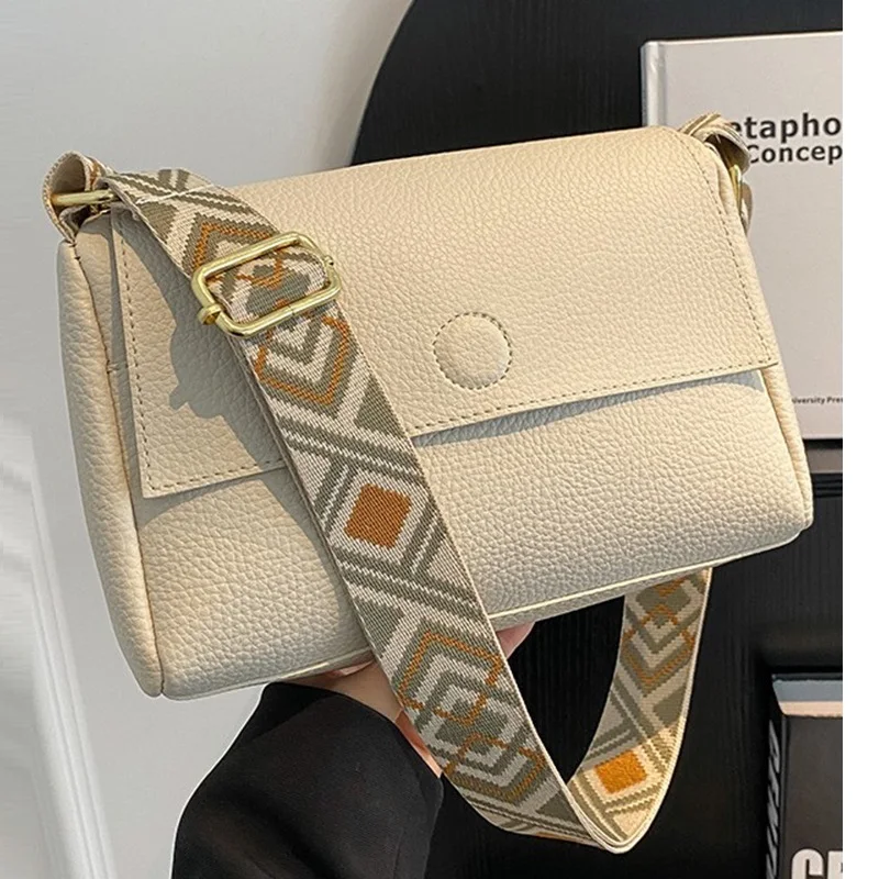 New Wide Strap Shoulder Bag Solid Square Crossbody Bags For Women Fashion  Design Handbags Chain Female Cross Body - Shoulder Bags - AliExpress