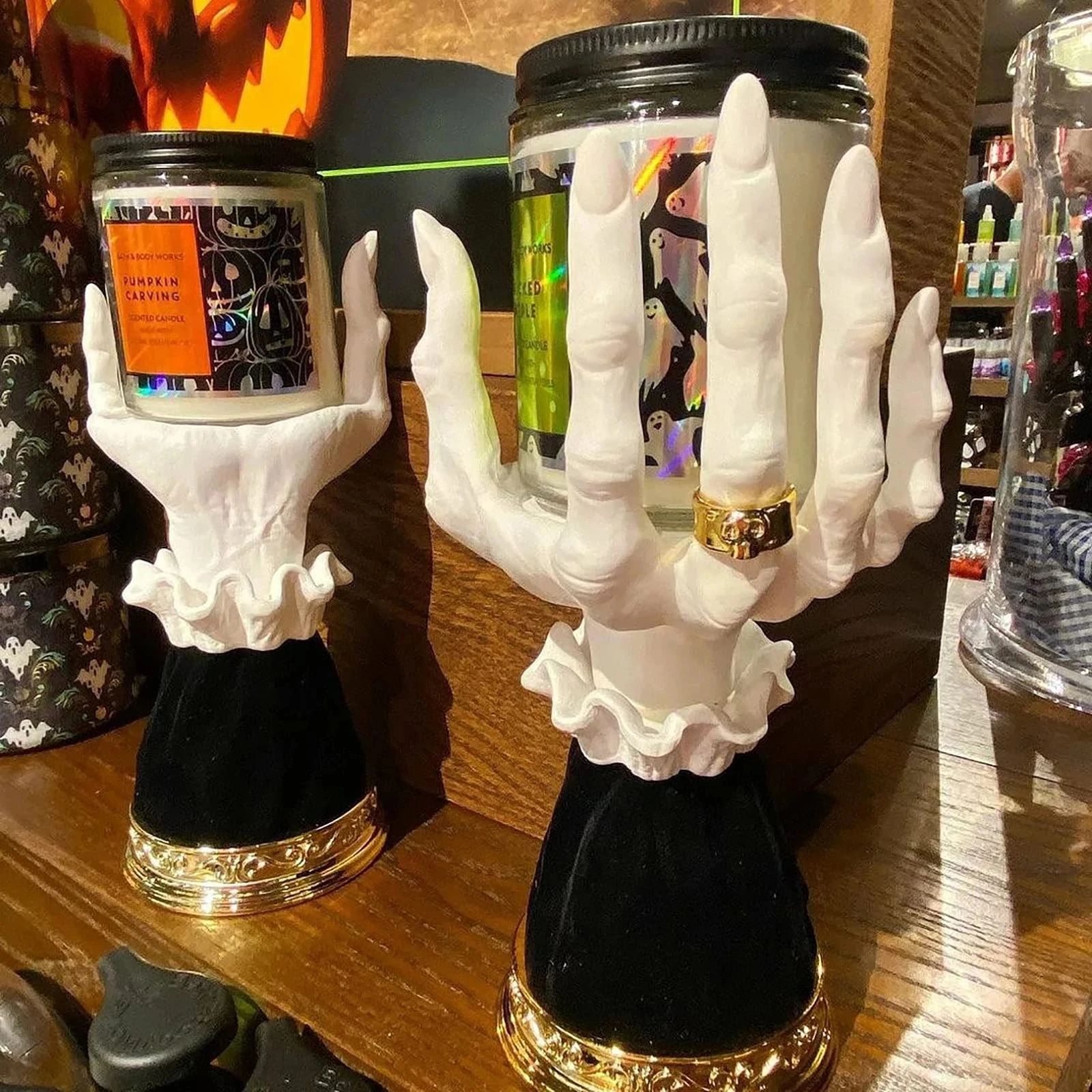 WitchHandCandlestickHalloweenDecorResinCandleHolderGothicDecor