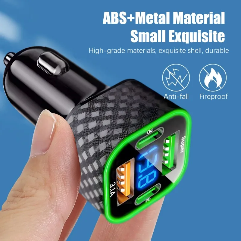 380W USB Car Phone Charger Dual PD 4 In 1 With Voltage Display Super Fast Charge Adapter For IPhone Xiaomi Samsung_voghion.com