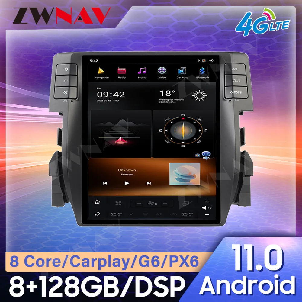 

Для Honda Civic 2016-2019 8G128 PX6/G6 CARPLAY Android 11 стерео автомобильный мультимедийный плеер радио магнитофон GPS головное устройство