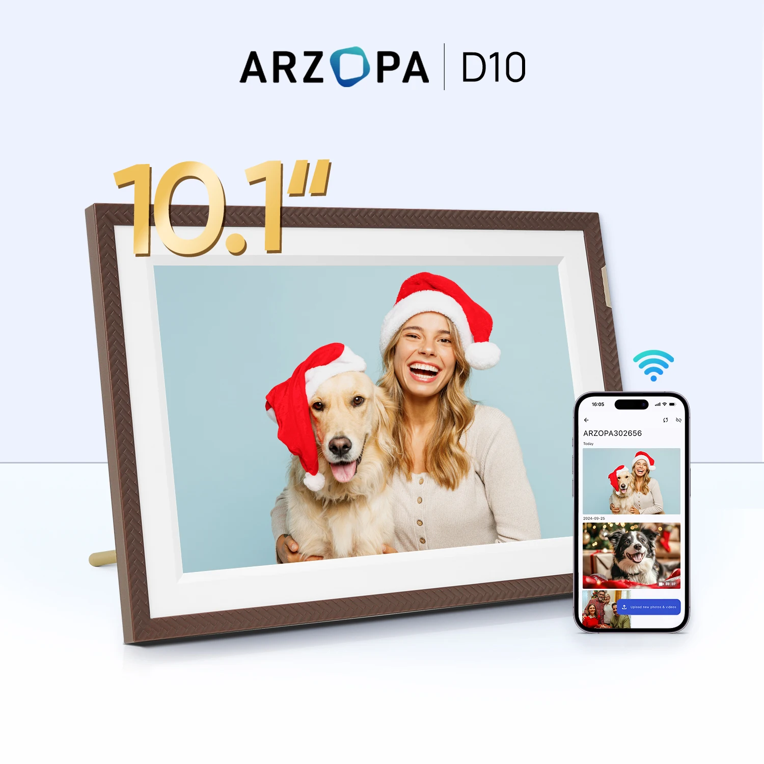 Cornice Digitale WiFi ARZOPA 10.1'' Con 32GB – Schermo IPS HD 1280x800 Touch, Condivisione Illimitata Di Foto E Video, Rotazione Automatica, Regalo Personalizzabile – Marrone - 5