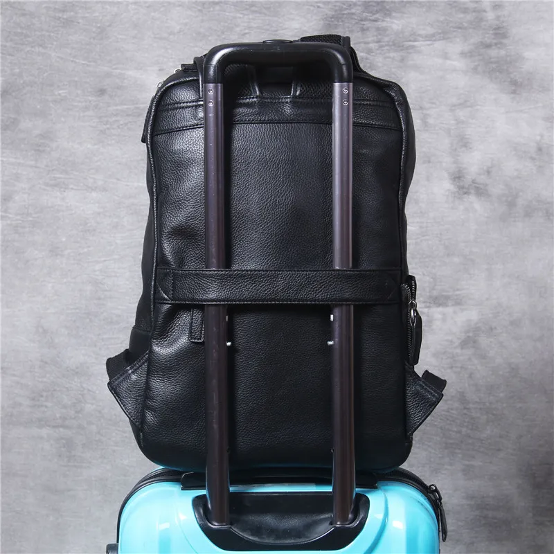 Simple casual soft real cowhide men women's backpack high quality genuine leather large capacity travel black laptop bagpack