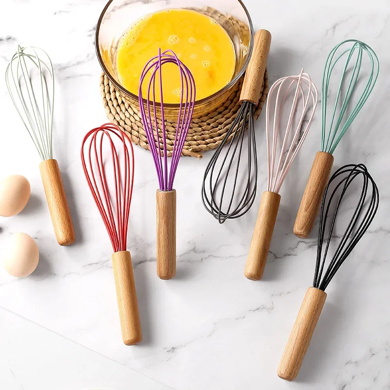 

Silicone Egg Beater Whisk Wooden Handle Kitchen Hand Egg Beater Gadgets Kitchen Tools Baking Accessories