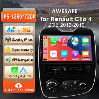 AWESAFE Radio Android de 10 pulgadas para Renault Clio IV Clio 4 2012-2019, CarPlay inalámbrico y Android Auto, navegación GPS, soporte multimedia, control del volante, amplificador de subwoofer, cámara trasera con CAN-BUS EU Plug and Play DAB+ Autoradio digital 2 DIN, radio para coche BT 1