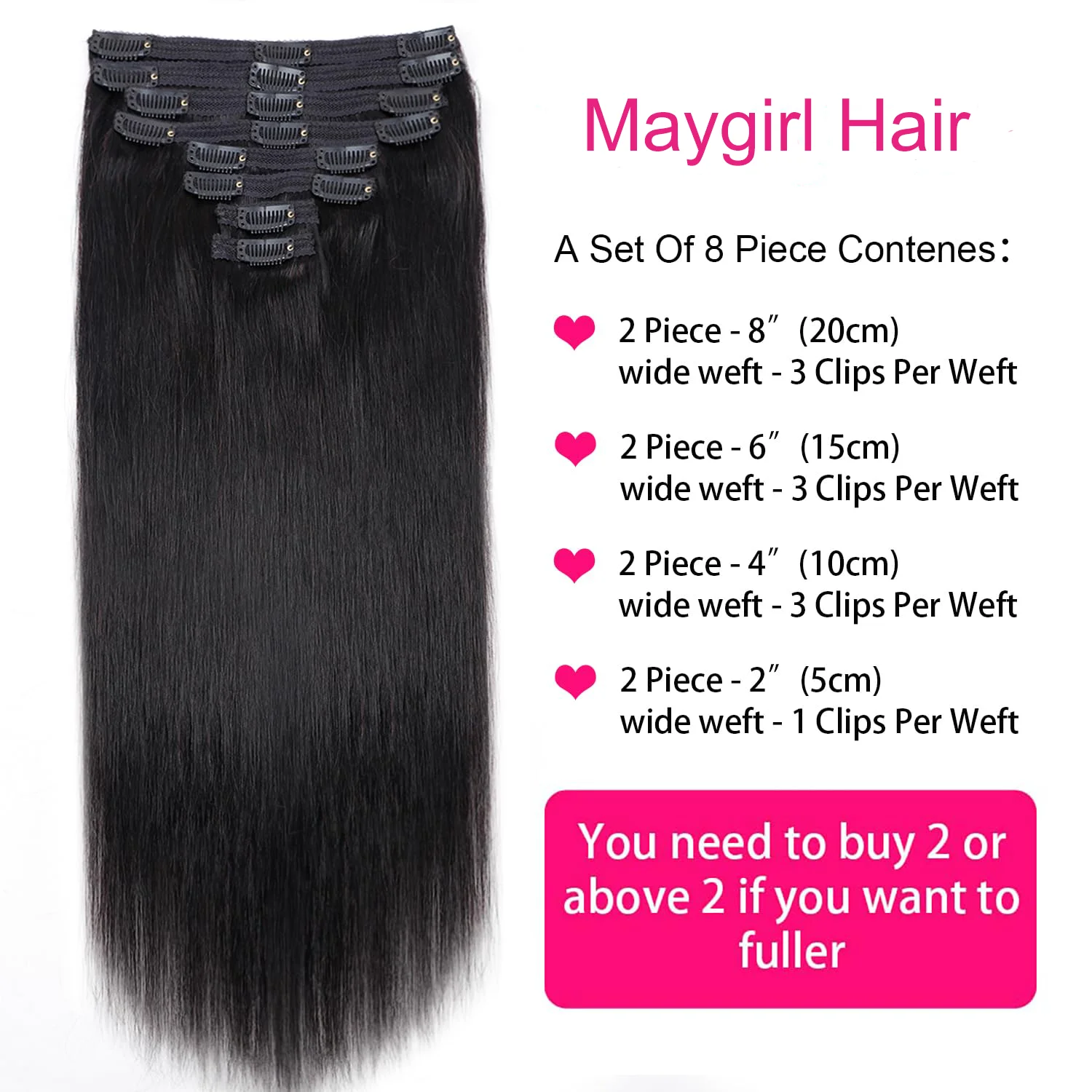 Clip in Hair Extensions Straight Per Set with 18 Clips 120G Double Weft Virgin 100% Human Hair Natural Black Color For Women 2