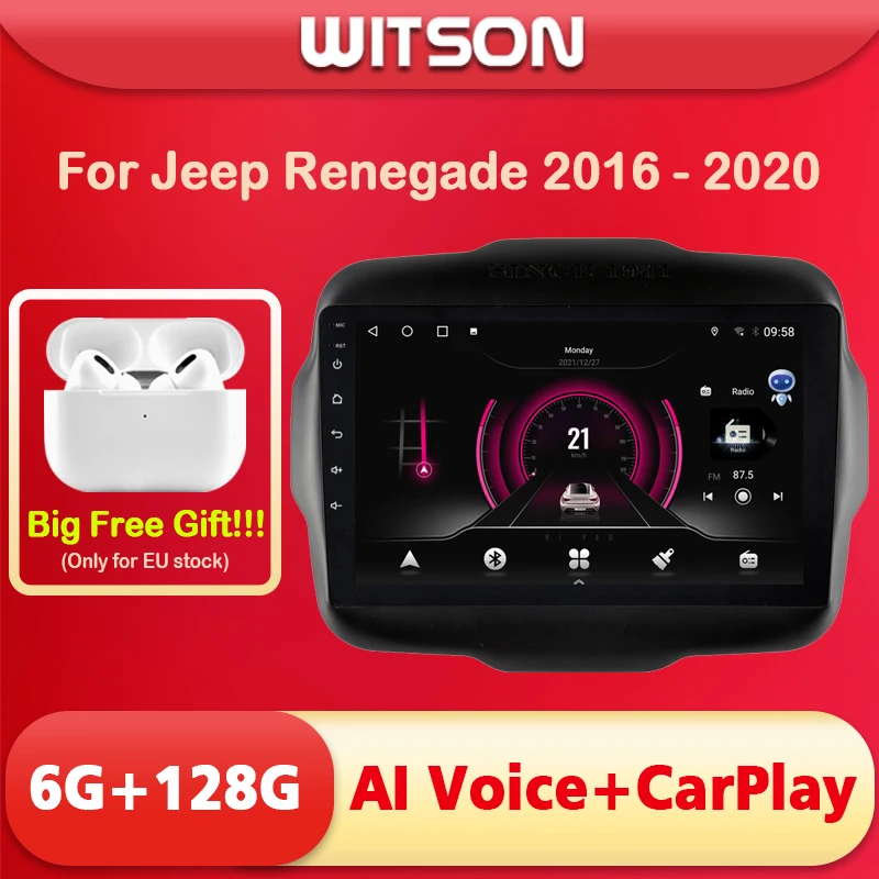 WITSON AI VOICE Android 11 Стерео Мультимедиа GPS Навигация стерео для Jeep Renegade 2016 - 2020 CarPlay 4G