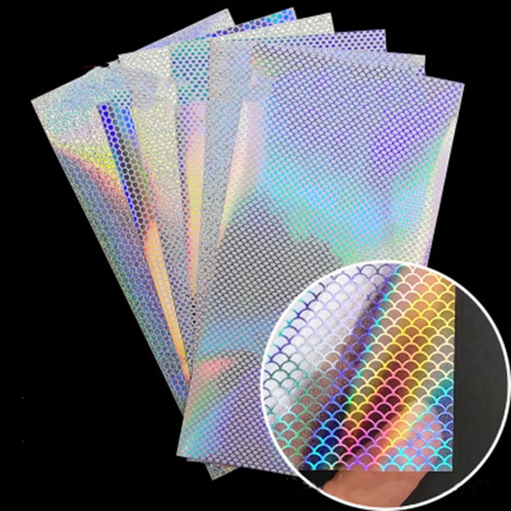 

6/10PCS 20x10cm Modified Adhesive Film Flash Lure Tape For Lure Making Fly Tying Materail Handmade Geometric Fish Scale Pattern