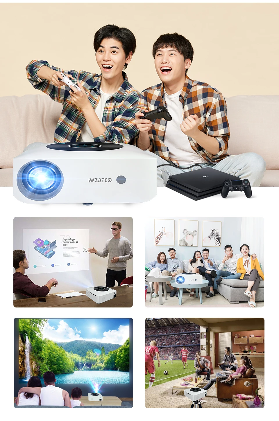 WZATCO H2 H1 Full HD 1920*1080P 4K Projector Android WiFi LED Portable TV Proyector for Home Theater Movies Smart Phone Beamer best buy projector