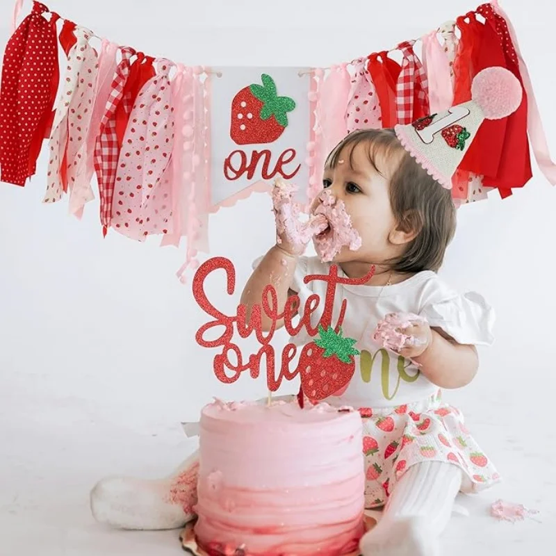 Strawberry Theme High Chair Banner - First Birthday Decor For Girls, Cake Smash Photo Prop, 80 Inch Long - View #14