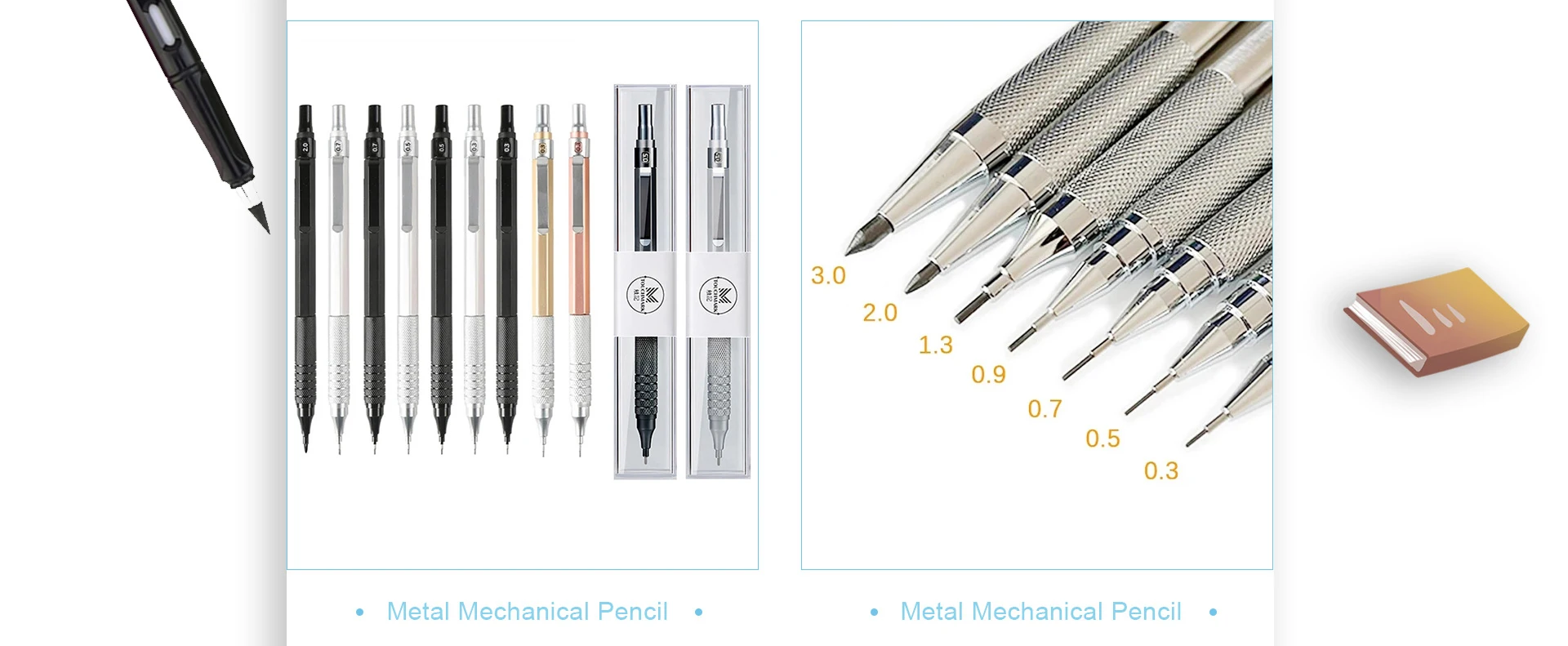 Dropship 0.3/0.5/0.7/0.9/1.3/2.0mm Mechanical Pencil Set Full Metal Art  Drawing Painting Automatic Pencil With Leads,Office School Supply to Sell  Online at a Lower Price