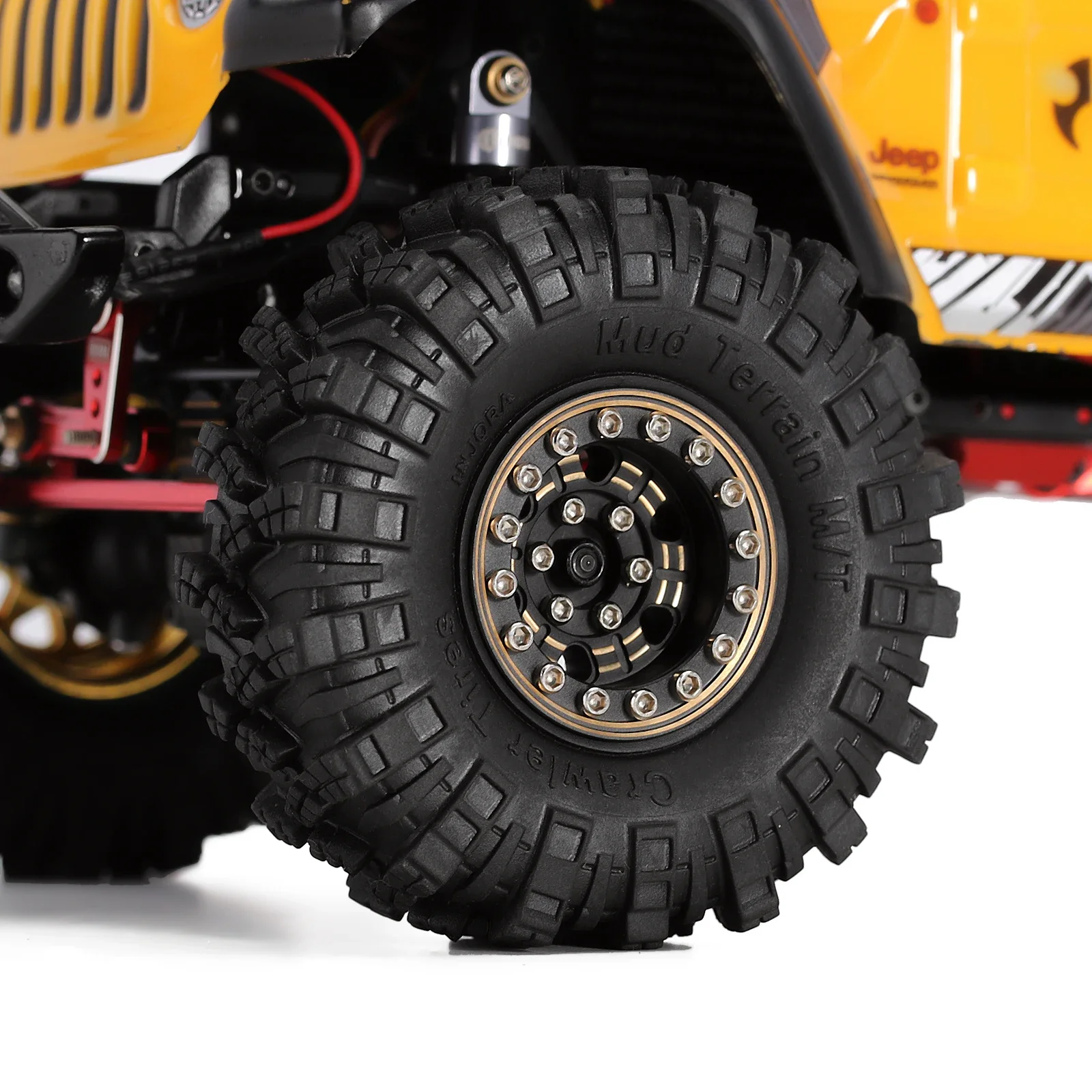 thumbnail image 2 of SCX24 Negative Offset Beadlock Wheels With 55mm Tires - Brass Rims For 1/24 RC Crawler Upgrades 2 of 11