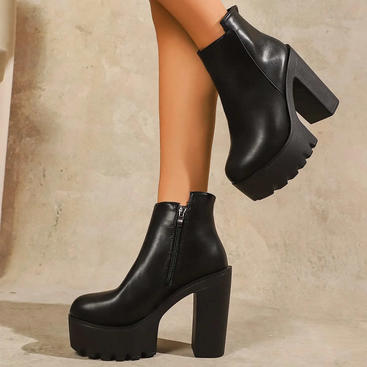 2025New Super High Heel Boots High Heel Shoes Thick Heel Short Boots Autumn Winter  Waterproof Platform Single Women Boots