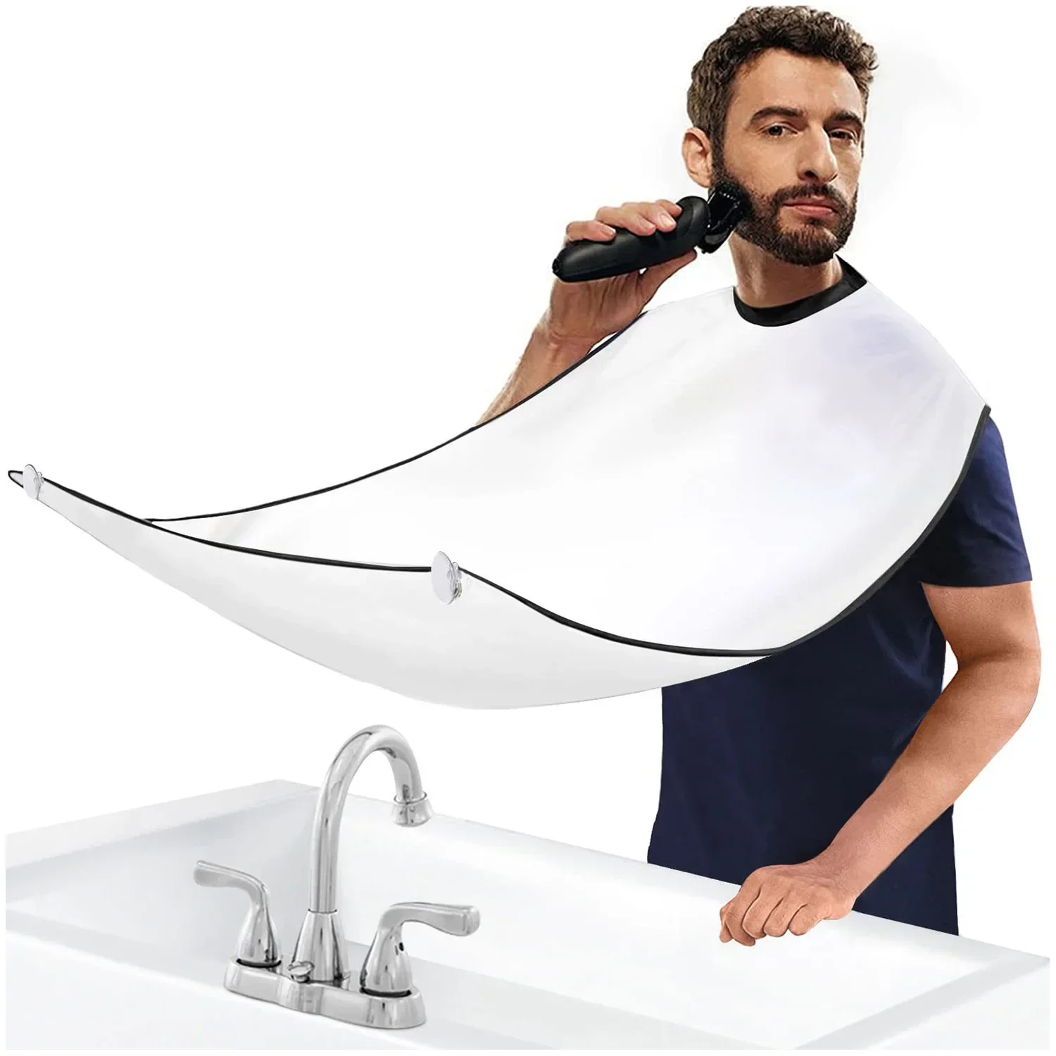 Beard Catcher Cape Bib Mirror Suction Cup Apron Hair Shave Beard Catcher Clean Care Waterproof Floral Cloth With Two Suctio 2