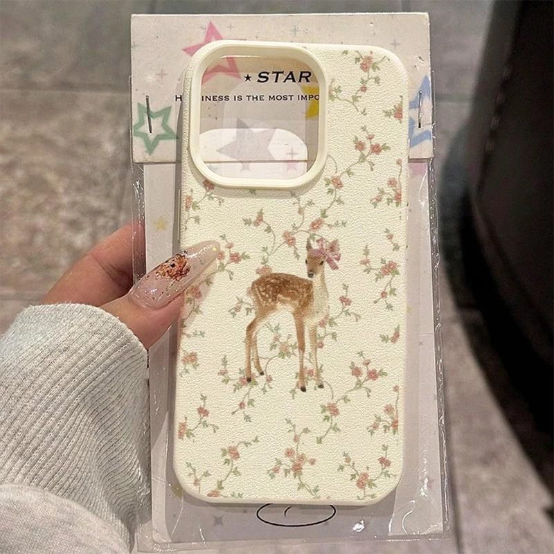 Adorable Deer & Floral TPU Phone Case with Air Cushioning Protection