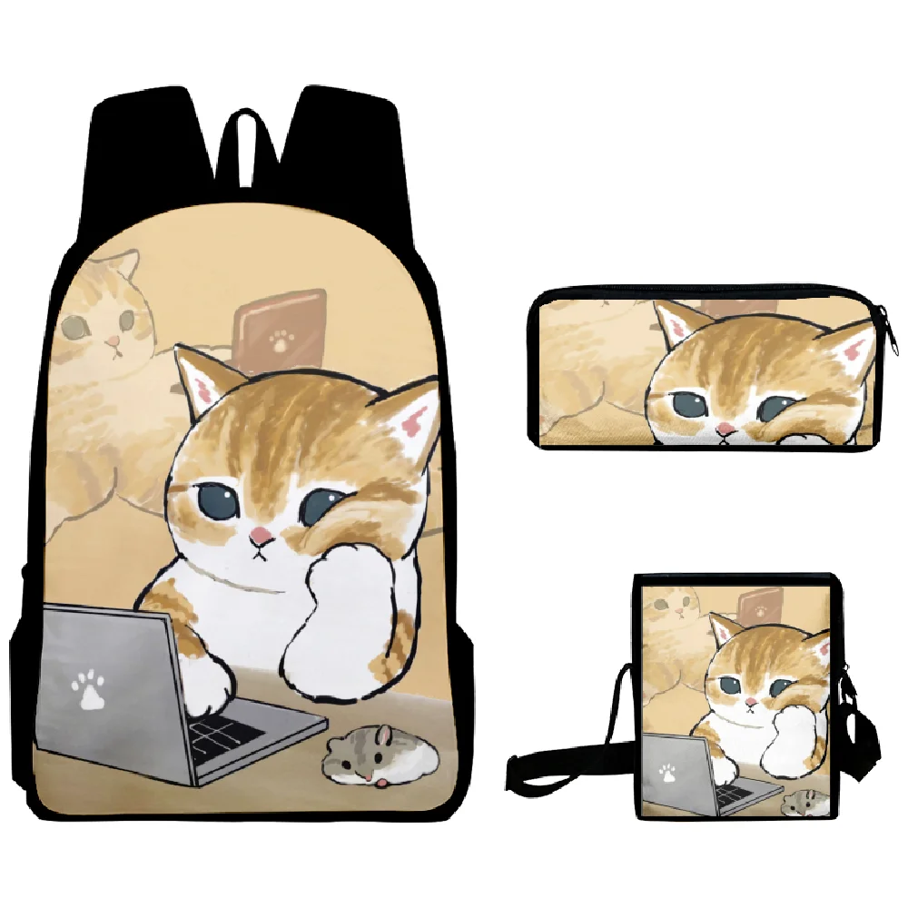 3D Anime Cartoon Cats Backpack Schoolbag Boys Girls Notebook Backpack Shoulder Bag Pencil Case 3psc/set Cute Cat School Bag