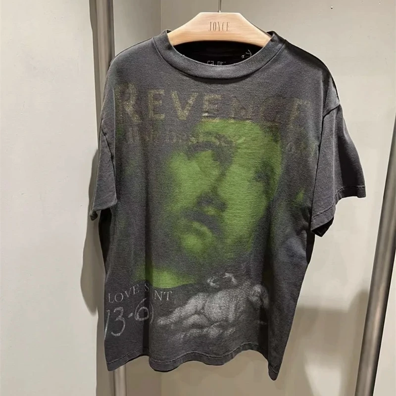 

Saint Michael Gray Printed Sleeping Little Boy T-shirt Summer Vintage Loose Tops Mens Womens Casual Tee Short Sleeve T-shirt
