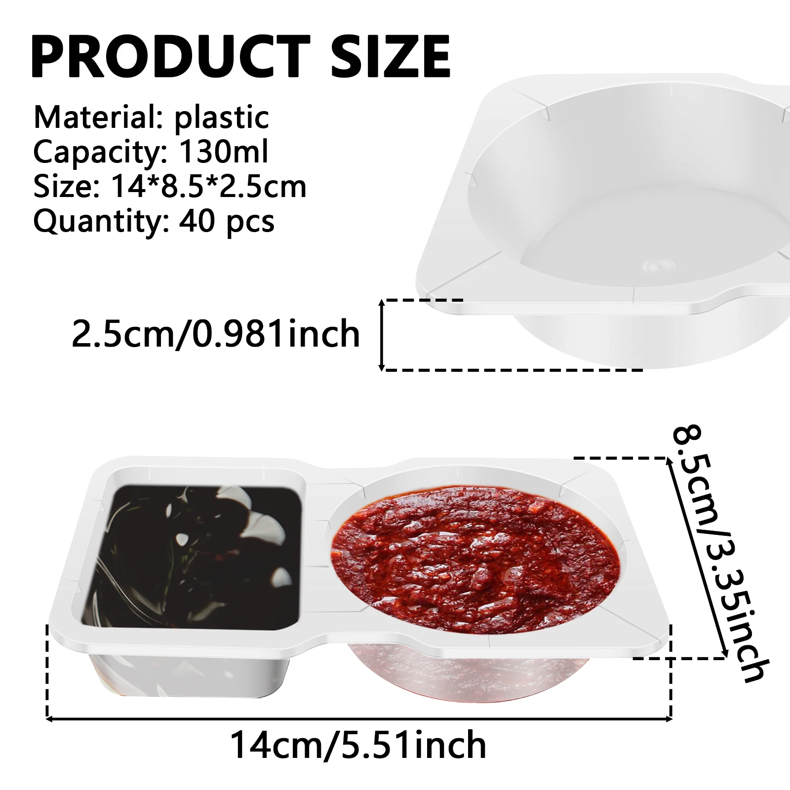 40/80Pcs Plastic Double Compartment Condiment Container with Lid Reusable Snack Containers for to-go Sauce Sampling Travel Snack 6