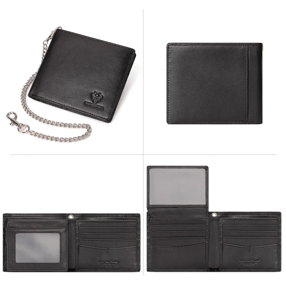 KAVIS 100% Genuine Leather Short Purse Business RFID Protect Credit Card Holder Clutch For Men With Anti-theft Chain Wallet 5