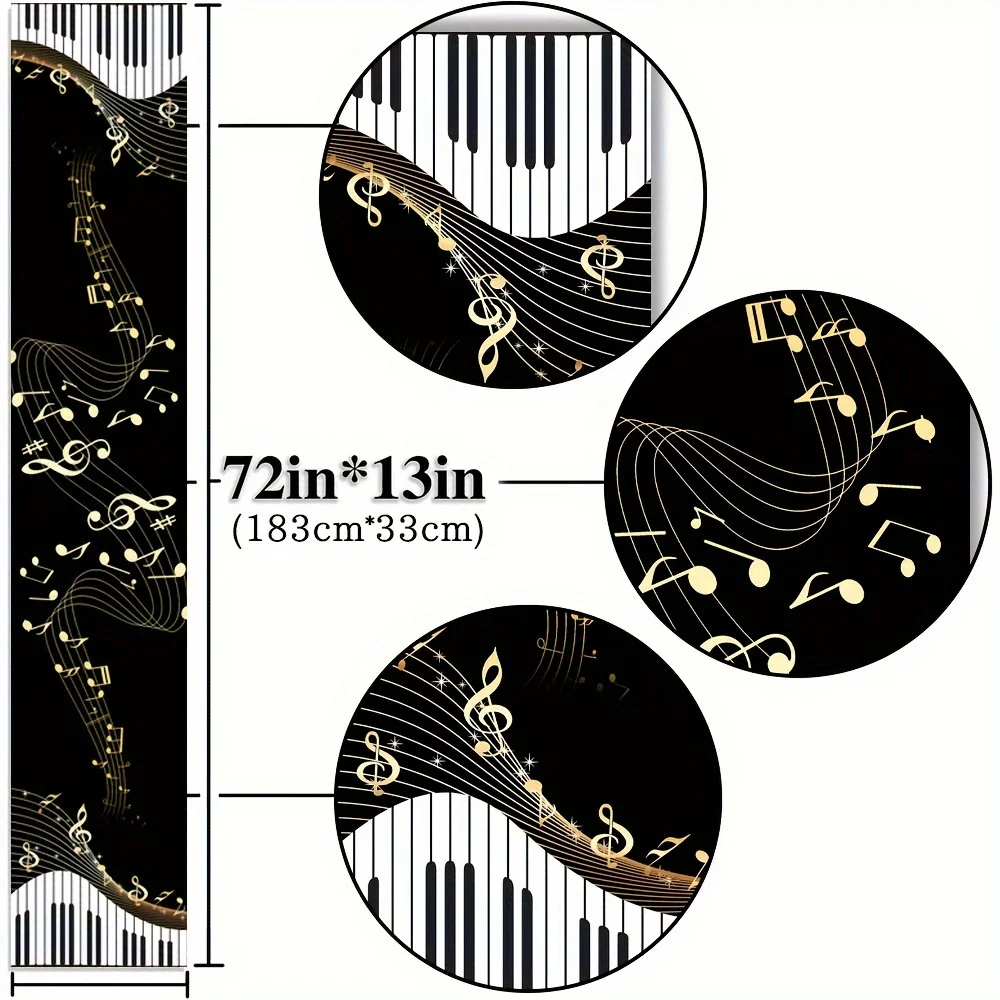 Piano Keyboard Music Notes Pattern Linen Table Runner Elegant Dresser Scarf for Washable Kitchen School Holiday Party Home Decor 5