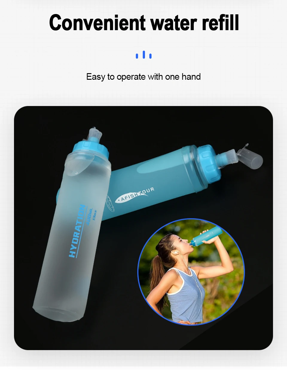 Description Picture 6 of item300ml/400ml/500ml Ultralight Foldable Water Bottle Outdoor Sport Camping Running Hiking Bicycle TPU Soft Flask Water Bag