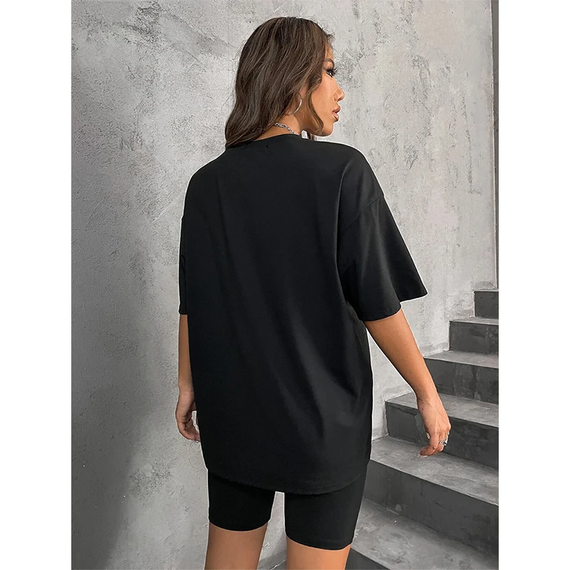 Ling Women's Pajamas Summer Fashion 2PCS Cycling Shorts with T-Shirt Set Letters Print Short Sleeve Leisure Suit Loungewear