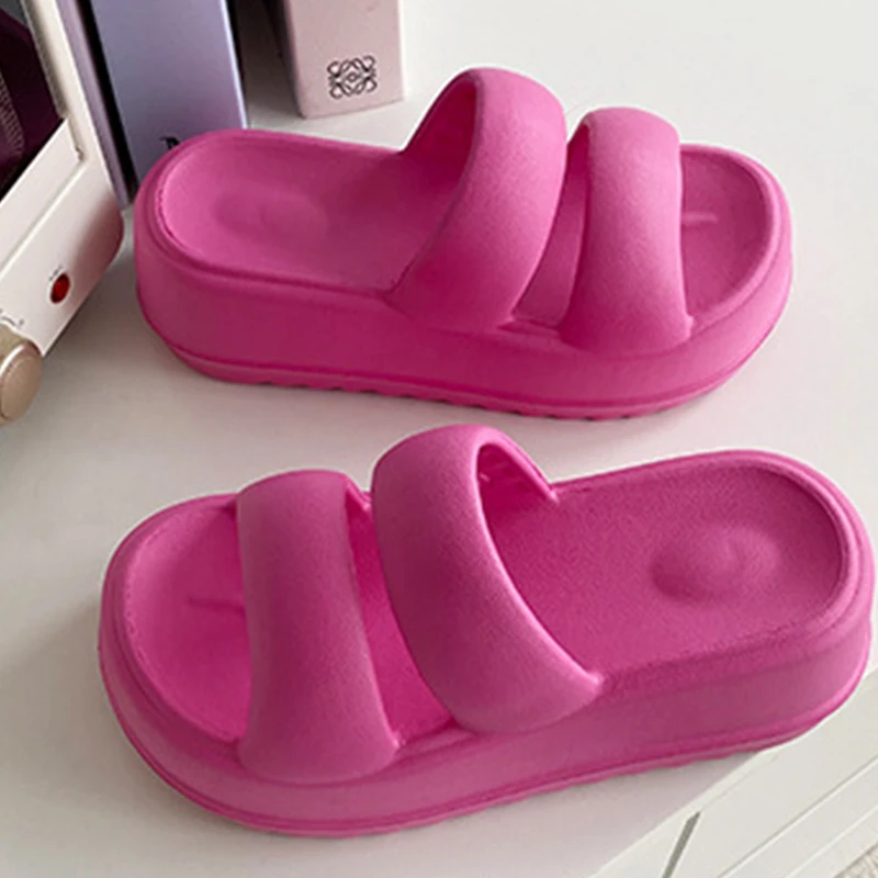 

EVA Thick Soled Women's Slippers Summer Soft Sole Anti Slip Sandals High Top Double Strap Slippers Casual Comfortable High Heels