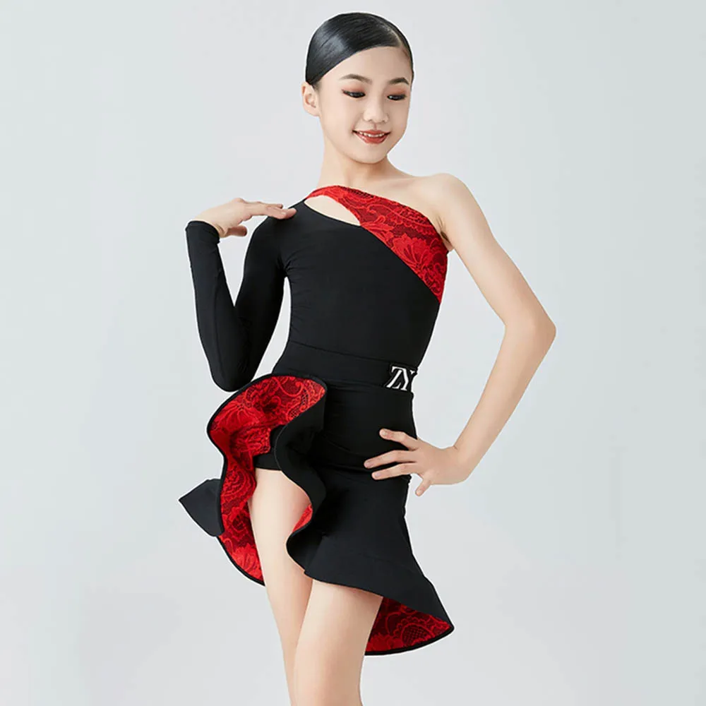 

Платье для латиноамериканского соревнования с открытыми плечами костюм для выступлений Chacha Samba Rumbadance боди с длинным рукавом юбка VDL758