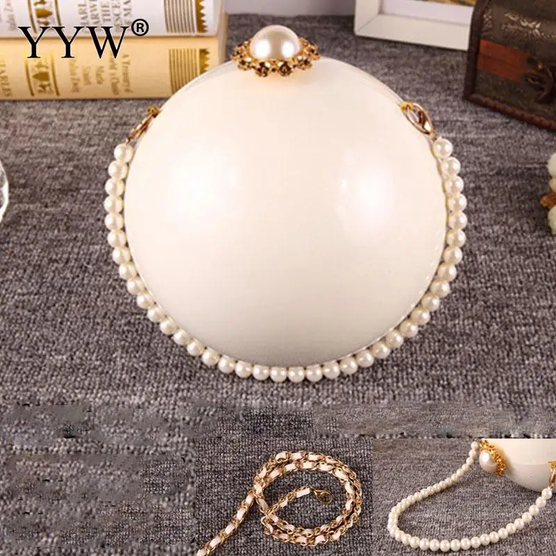 

Acrylic Round Ball Evening Clutch Handbag Women Hard Wedding Bridal Party Bag Box Pearl Clutch Lady Banquet Chain Shoulder Purse
