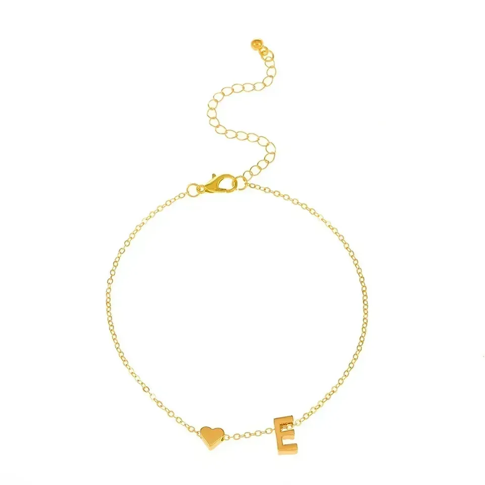 Gold Silver Fashion English Initial Letter Heart Bracelet DIY Personalized Name Bracelets Girls Women Anniversary Jewelry Gifts