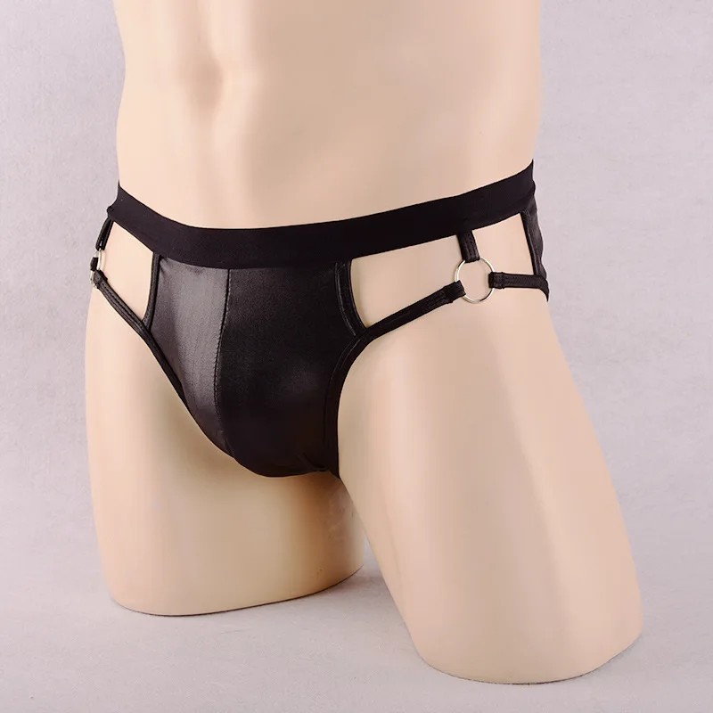 Men Faux Leather Bulge Pouch Open Butt Brief Fetish Underwear Backless Jock Strap Bikini Bottom Hot Pants Lingerie