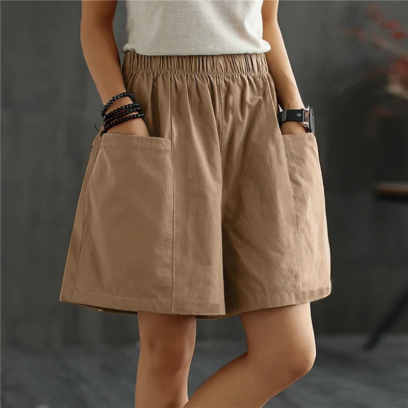 Pantalones Cortos Holgados De Algodón Con Cordón Y Bolsillos Para