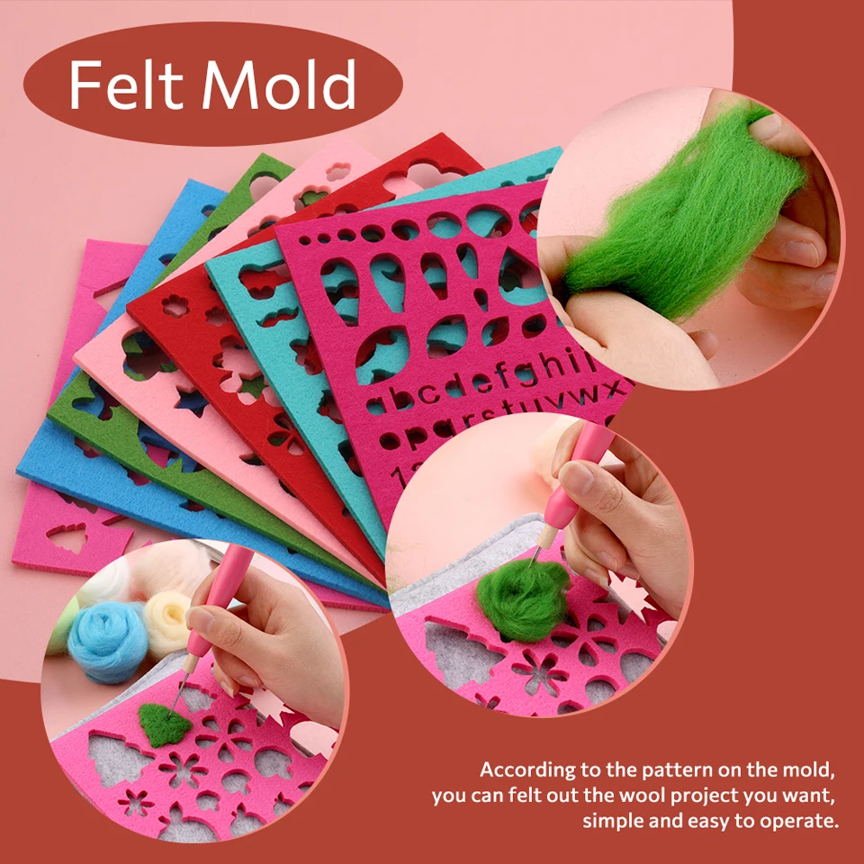 185 Pcs Wool Felting Tools Supplies Kit with 4 Sizes Felting Needles 50 Colors Wool Roving Mad for DIY Home Decorations