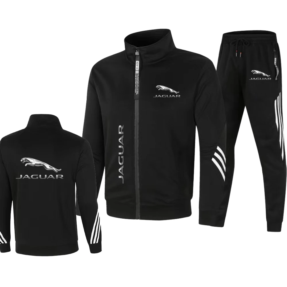 New Men's Football Sportswear Jaguar Printed Cardigan Sweatshirt+Long Pants Casual Fit Running Fitness Men's Sportswear