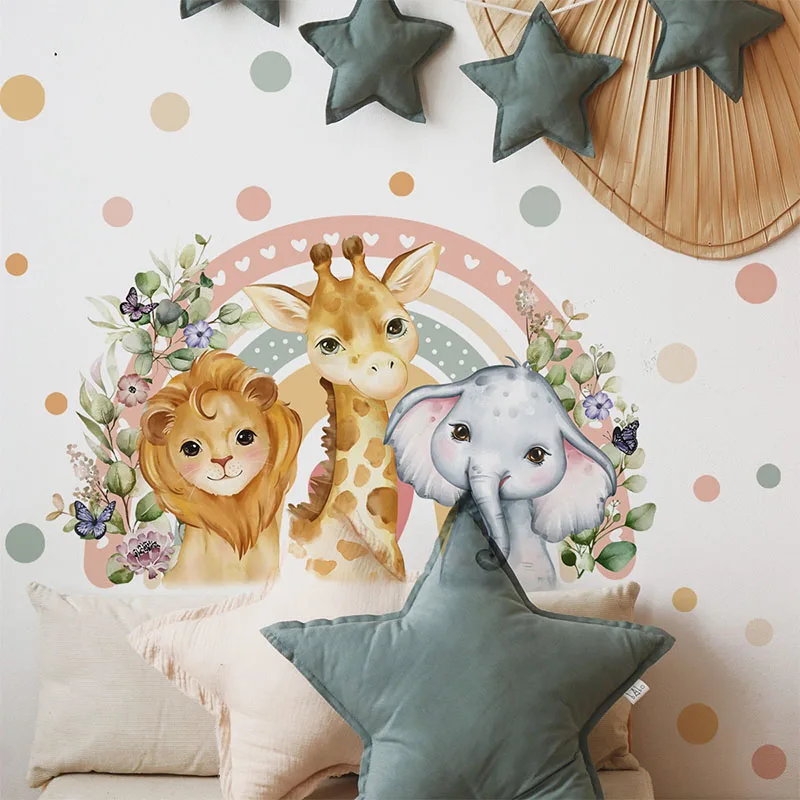 

Lion and Giraffe Rainbow Dot Wall Sticker Background Wall Bedroom Home Decoration