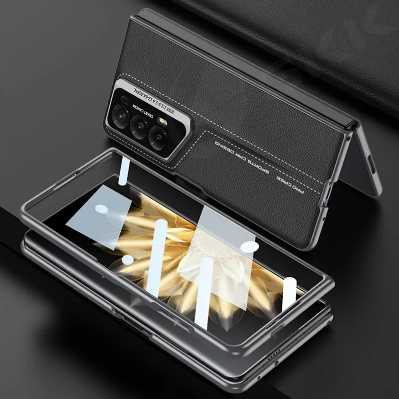 Shockproof Armor PU Leather Case For Honor Magic V2 With Outer Glass Protector B