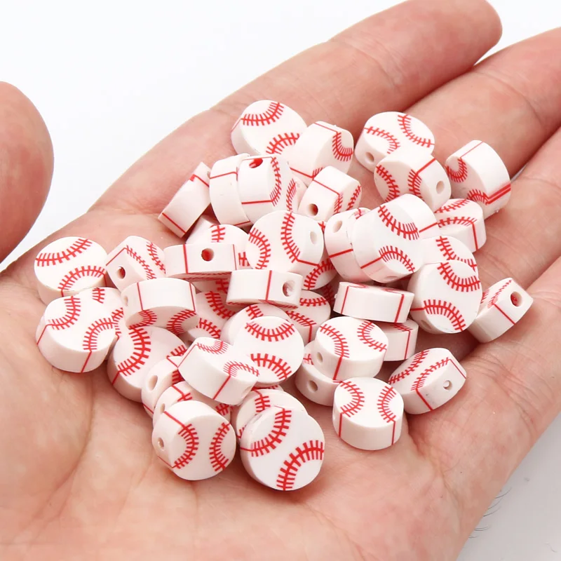 20/50/100pcs 10mm Flat Round Polymer Clay Beads Baseball Beads Clay Loose  Beads For Jewelry Making Diy Handmade Supplies