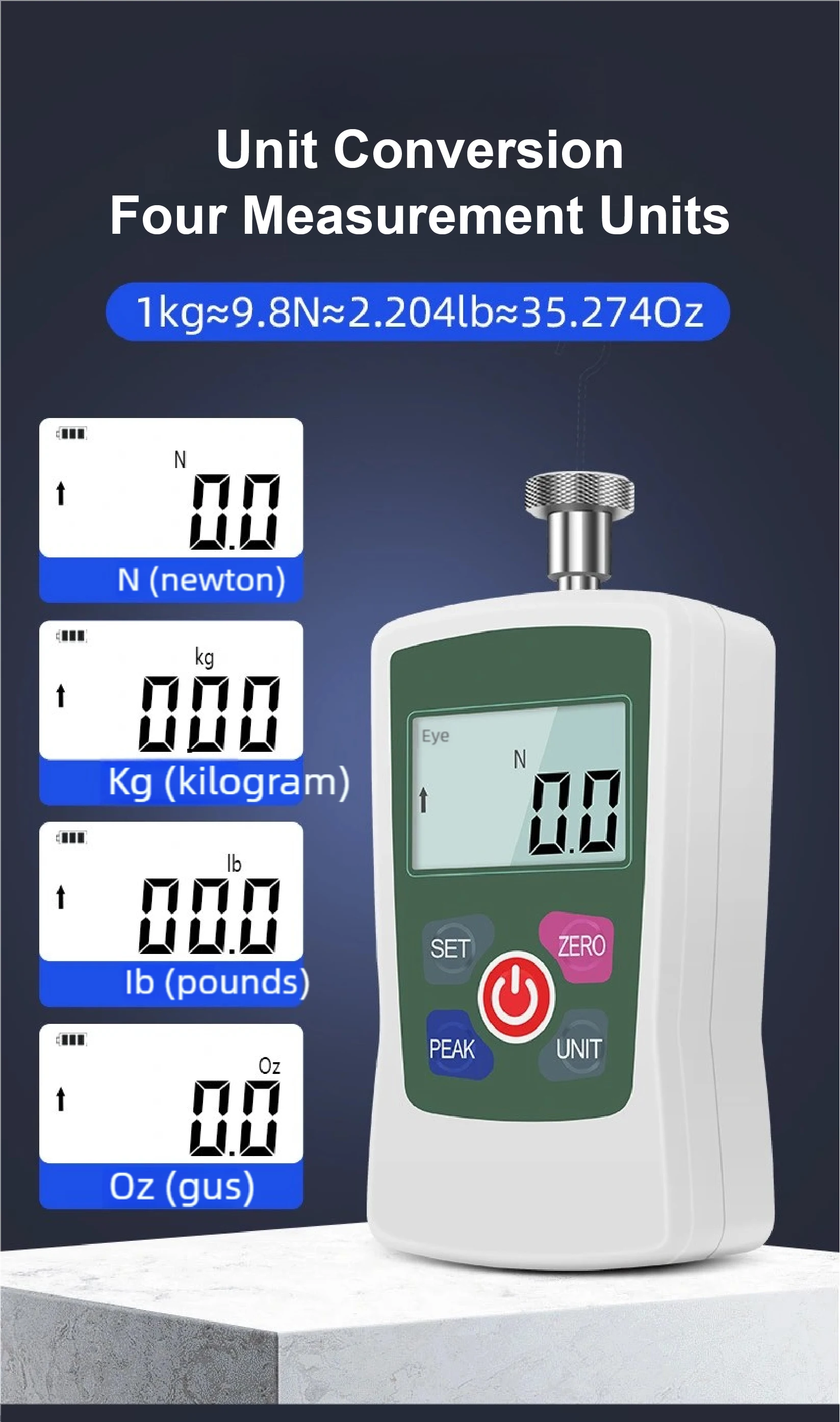 ZMF Mini Push Pull Force Gauge 10N 500N LCD Digital Force Meter N Kg Lb oz for C
