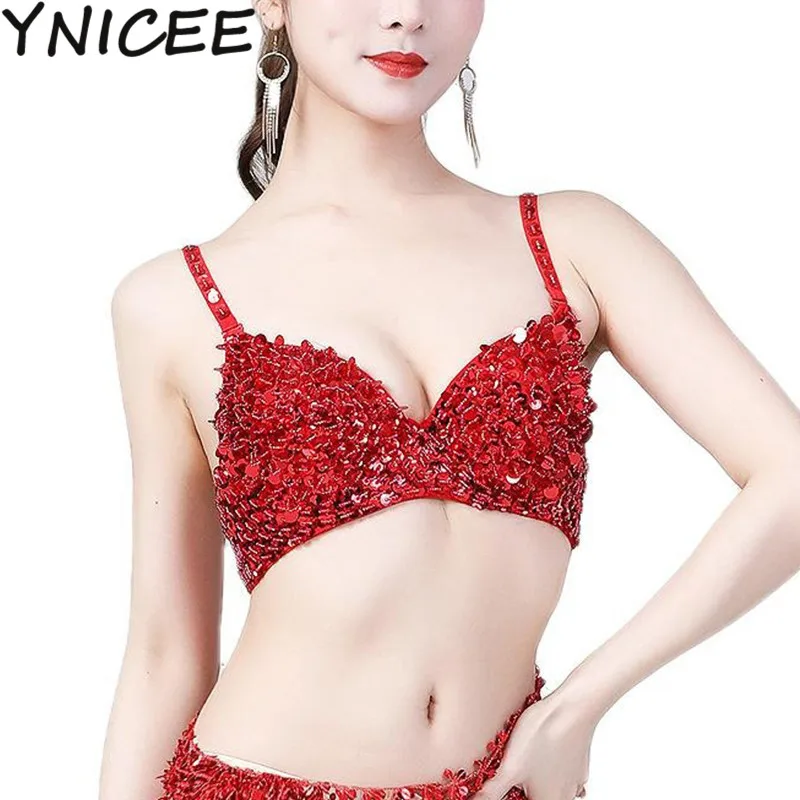 Women Belly Dance Top Bra Girls Sexy Push Up Sequins Tassel Bra Belly  Dancing Performance Wear Night Club Clothes Cup B