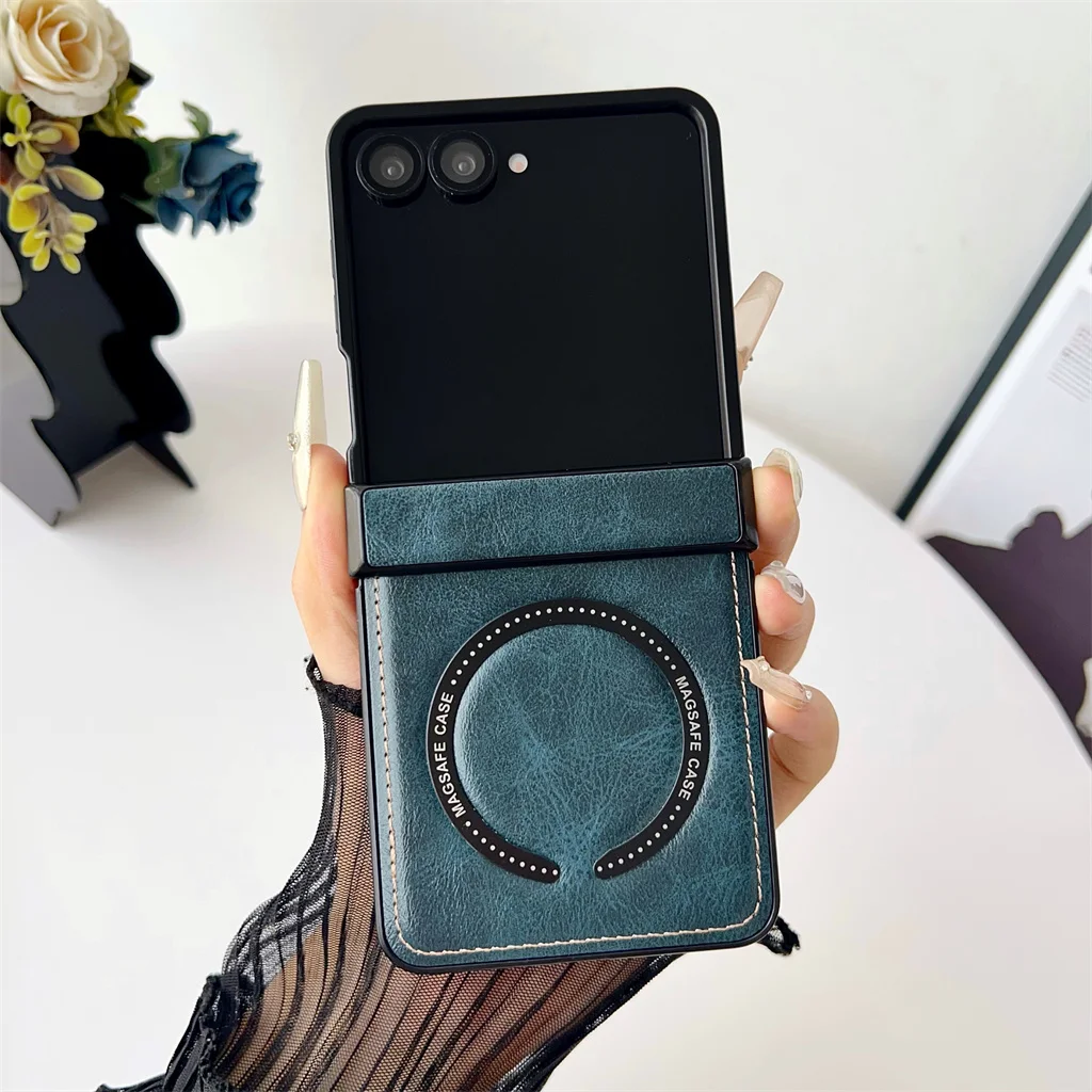 Magnetic PU Leather Phone Case with Shockproof Hinge Protection and Wireless Charging Capability