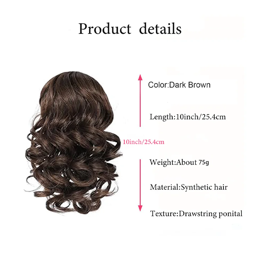 Synthetic short wave curly drawstring ponytail hair extensions suitable for daily use parties and gatherings for women