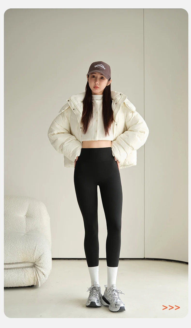 BIVIGAOS Fall Winter Fleece Warm Back Pocket Sharkskin Leggings Women High Waist Casual Thick Velvet Leggings Tight Brushed Pant
