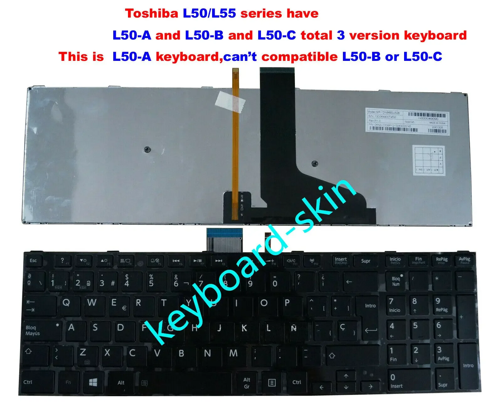 Teclado Retroiluminado para Laptop Toshiba Satellite de Espanhol com Cabo de Dados