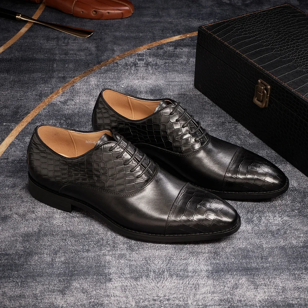 Men Luxury Genuine Leather Oxford Dress Shoes Handmade Formal Lace-up Business Wedding Banquet Classic Footwear