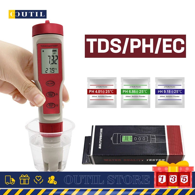 

Профессиональный цифровой тестер воды TDS/PH/EC, 3 в 1, монитор качества воды, набор для тестирования питьевой воды в бассейнах