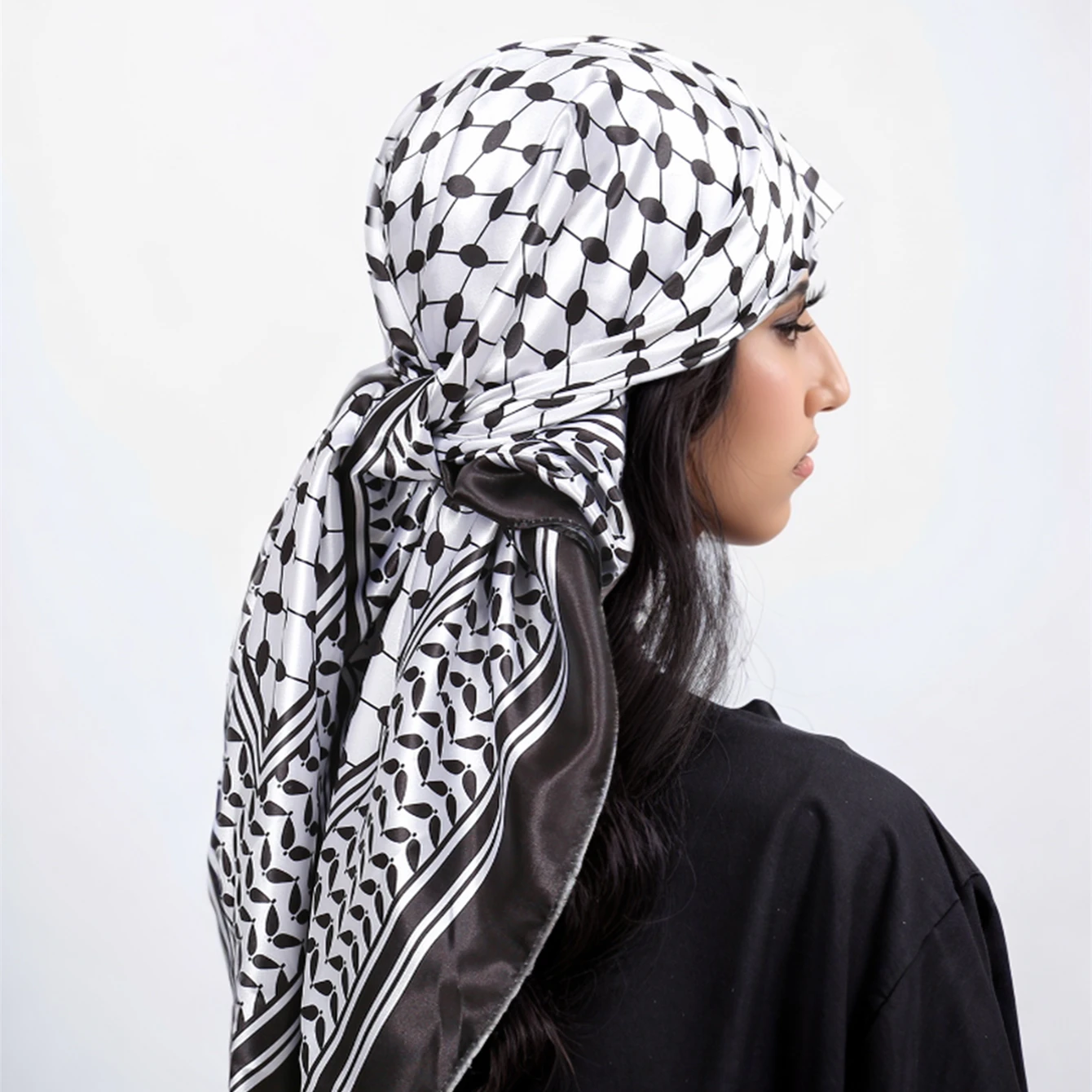 Silk Square Scarf 90*90cm Palestine Keffiyeh Women Hair Wraps Printed Turban Hair Band