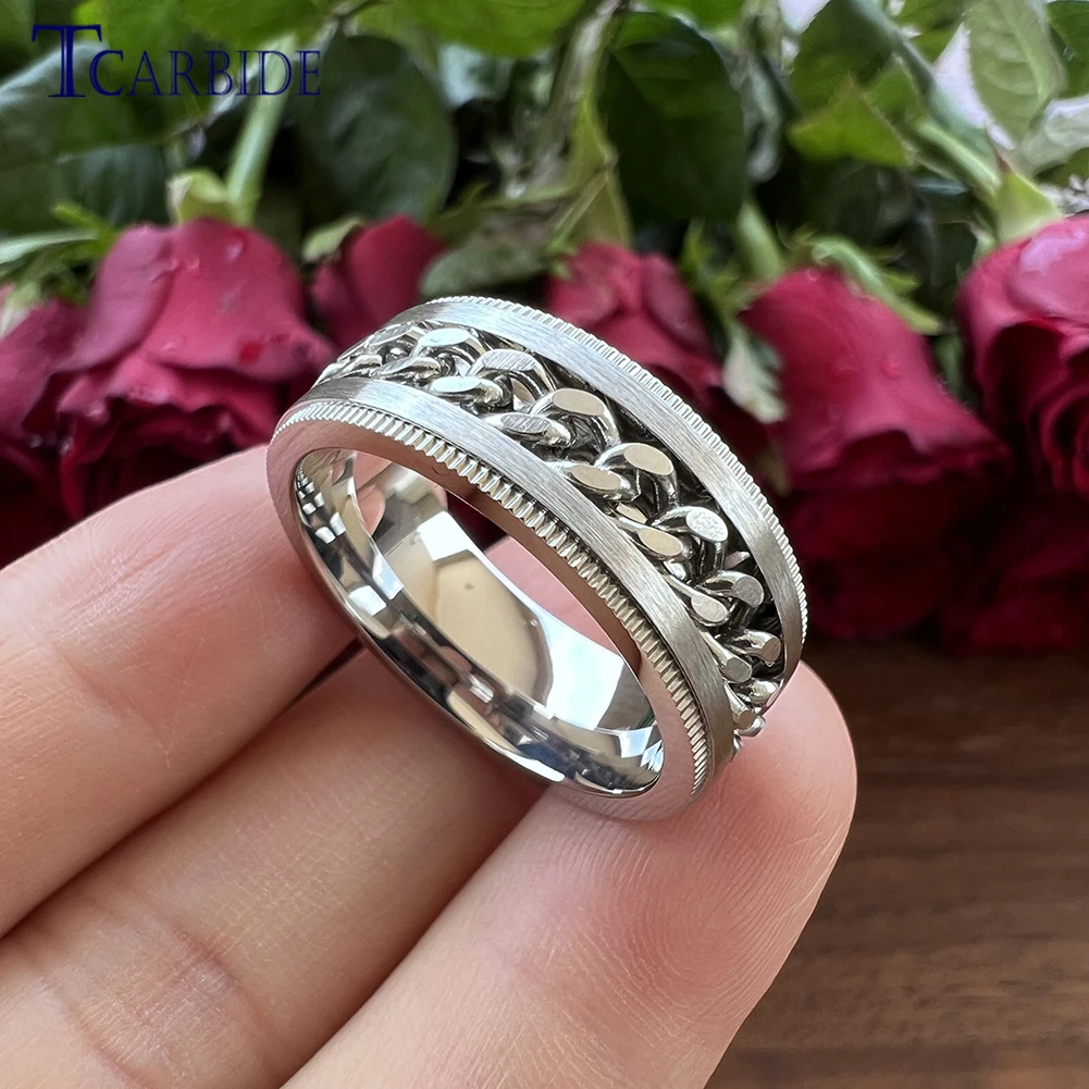 8mm Stainless Steel Chain Ring Stepped Brushed Rotated Men Women Special Gift Jewelry For Festival jewelry rings,ring jewelry