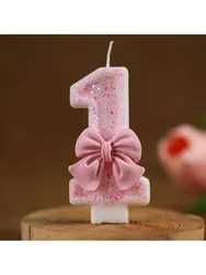 Pink Glitter Birthday Candle with Bow for Girls' Cake Decorations (Fluorescence Yellow)