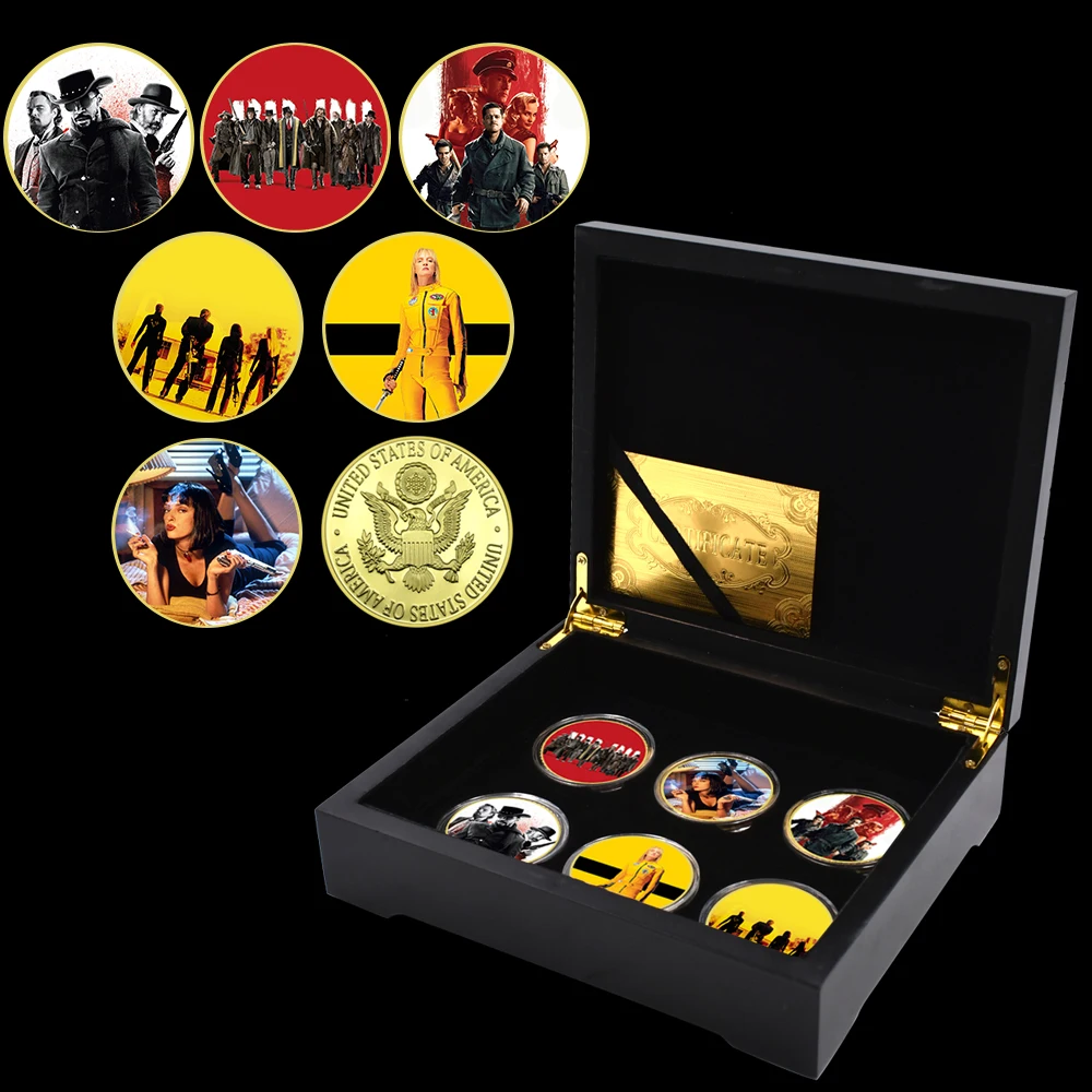 

US Classic Movie Coin Gold Coins Set Quentin's Ten Films Hollywood Poster Commemorative Medal in Capsule Collectibles