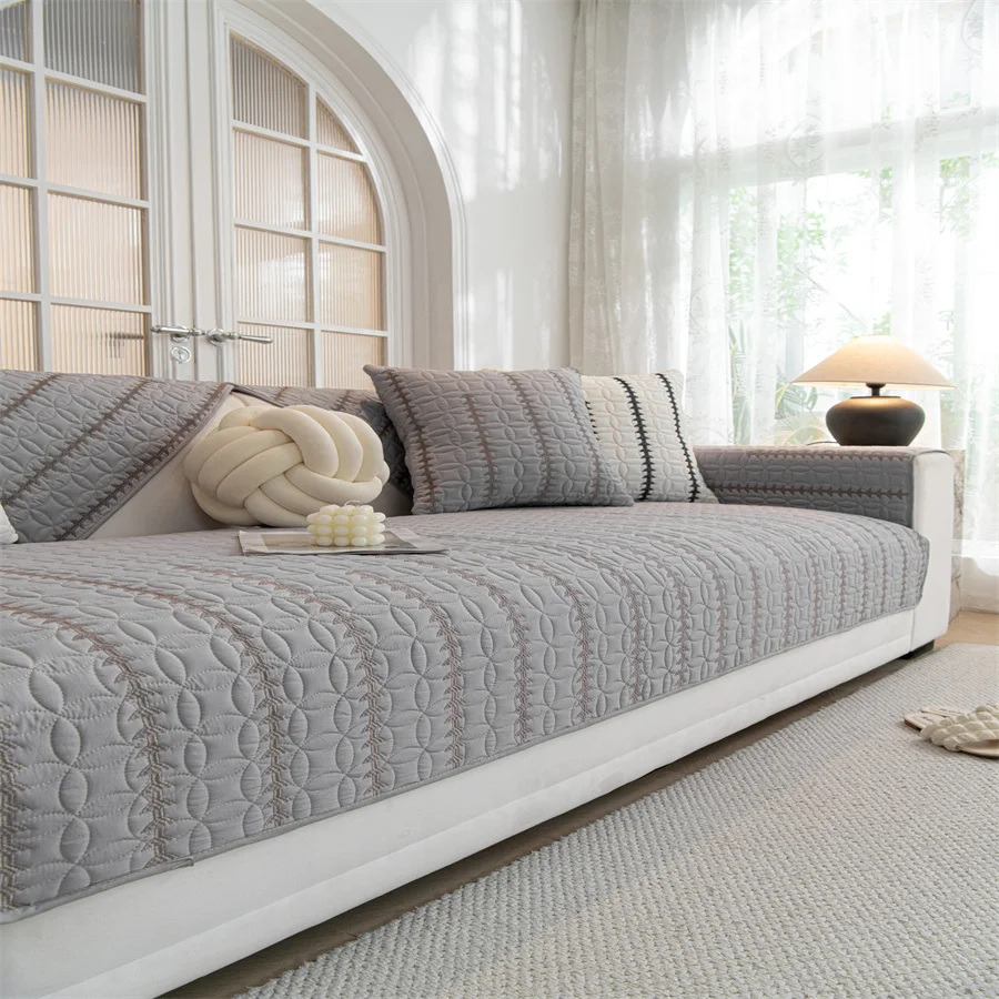 Sofa Cushion Four Seasons Universal Non-Slip Cushion Cover Cloth Simple Advanced Sense Solid Color Sofa Cover Back Towel 5